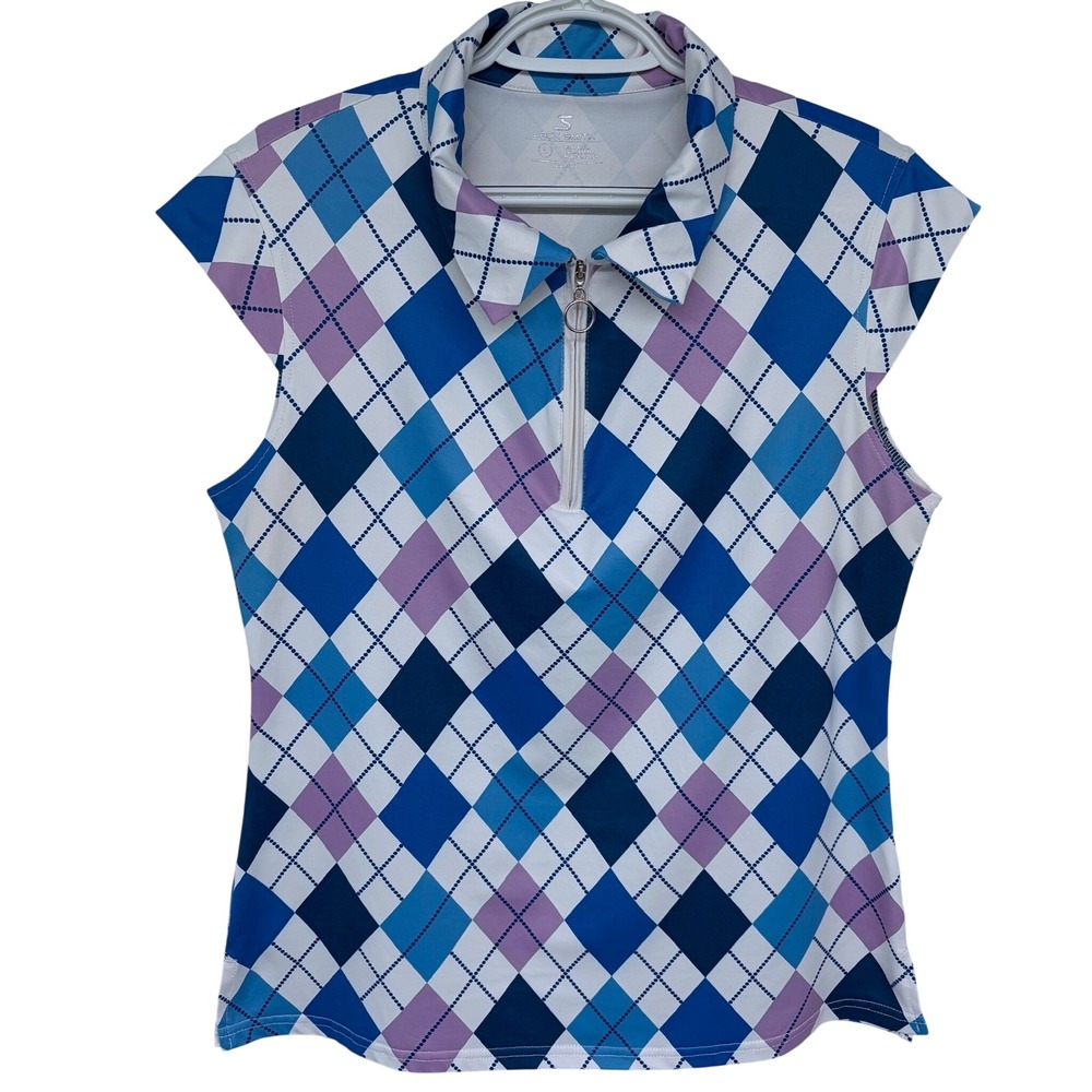 Jack Smith 1/4 Zip Sleeveless Golf Top Large Women's Argyle Multicolor Golfing‎